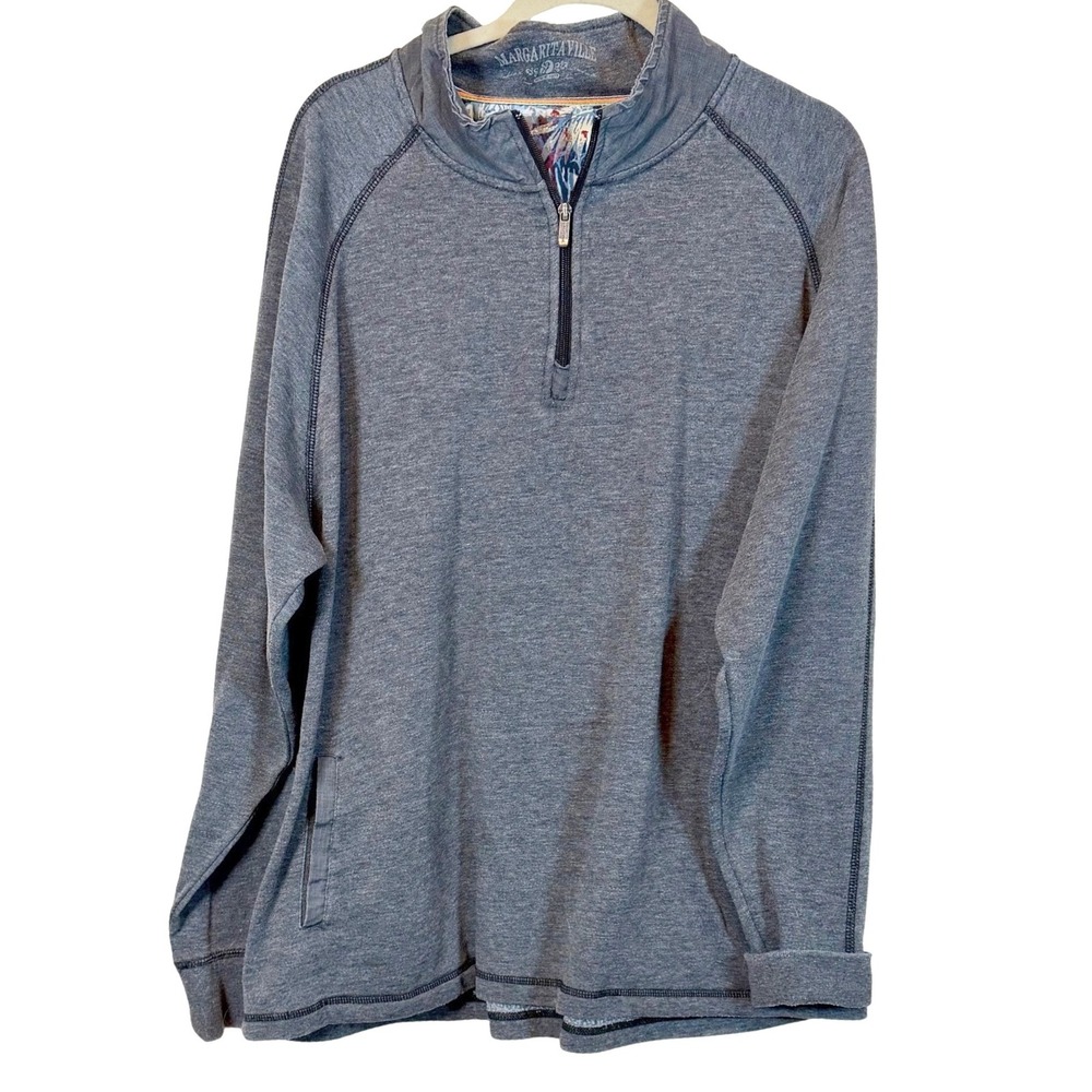 Margaritaville Jimmy Buffet  XXL Quarter Zip Pullover Grey Tropical‎ Trim